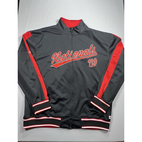 Stitches Washington Nationals Full Zip Track Jacket Mens XL MLB Black Red Stripe - Picture 2 of 8